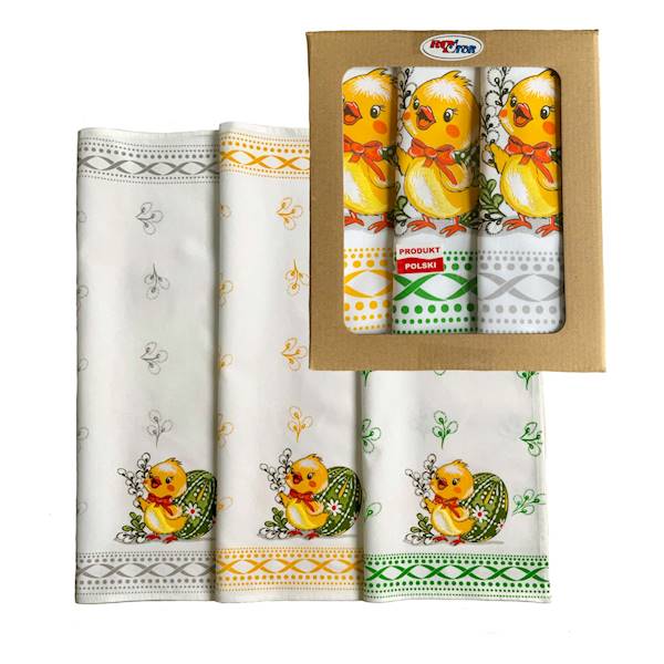 Komplet 3 ścierek wielkanoc kurczak pudełko