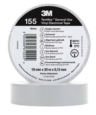 3M155 Winylowa taśma Temflex biała 19mm x 20m