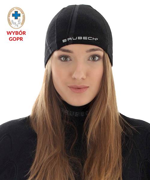 Czapka termoaktywna r. S/M BRUBECK Active Wool wełniana treningowa czarna