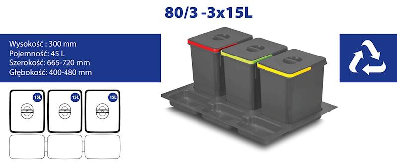 KOSZ  SEGREGACJA  *IQL*  80 - 3 wiadra, ANTRACYT