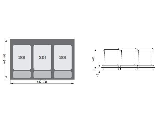 KOSZ SEGREGACJA *ITALPLAST* 80 - 3 wiadra