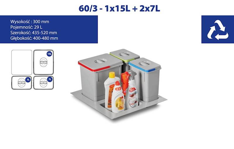 KOSZ  SEGREGACJA  *IQL*  60 - 3 wiadra, SZARY