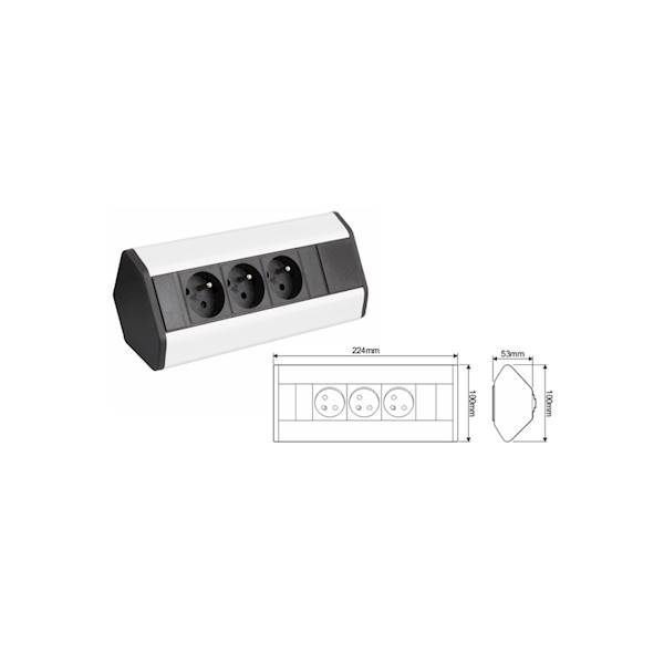 CORNER BOX aluminium 3x gniazdo z bolcem 1,8m