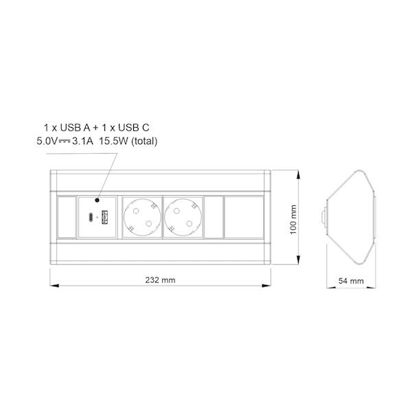 CORNER BOX USB INOX