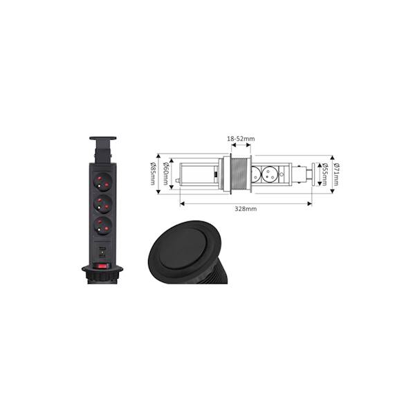 Lift Box 3 GNIAZDA + USB czarny 