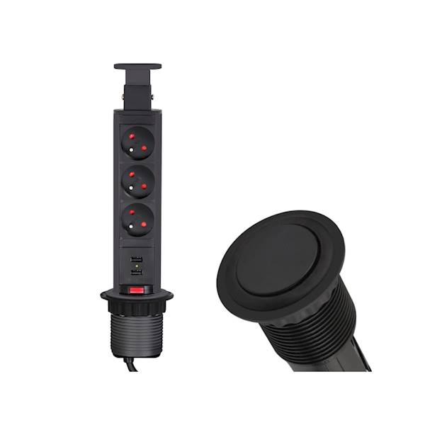 Lift Box 3 GNIAZDA + USB czarny 
