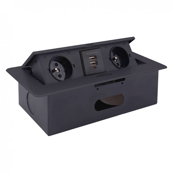Power port 2 gn. z uziem. KASETA CZARNA + USB 