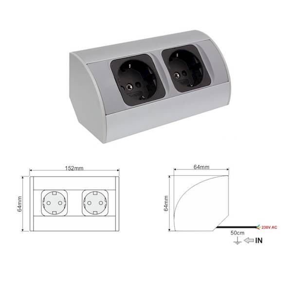 CORNER aluminium 2x gniazdo
