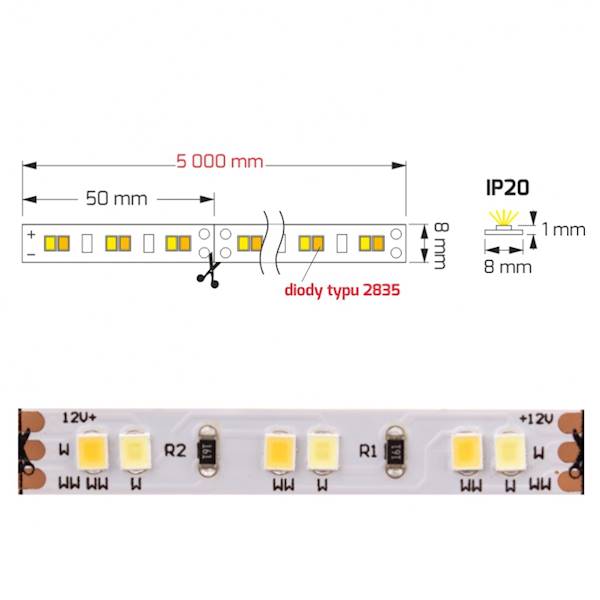 Taśma LED Premium 60W bez żelu BIKOLOR