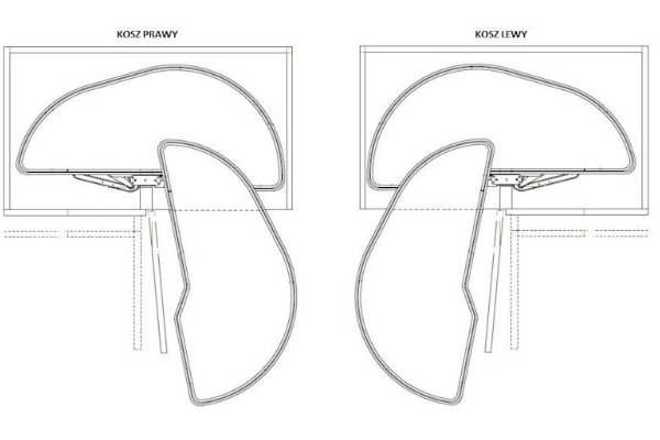 Półka naroża Nerka  600 / 1200 z dociągiem LEWA