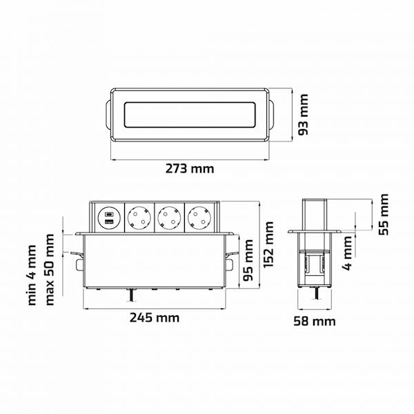 HOP BOX wpuszczane gniazdo meblowe z USB