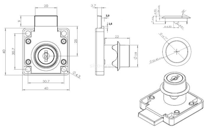 Zamek X850 fi19X22mm   Czarny