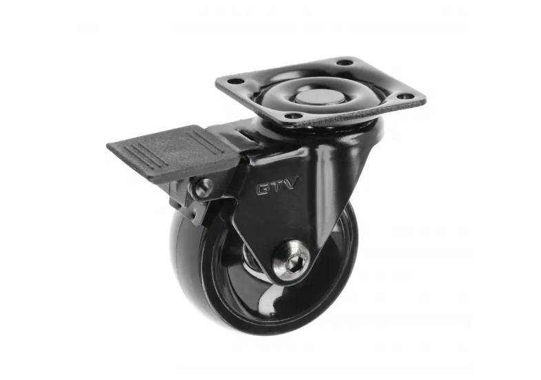 Kółko fi50mm czarne z hamulcem  płytka