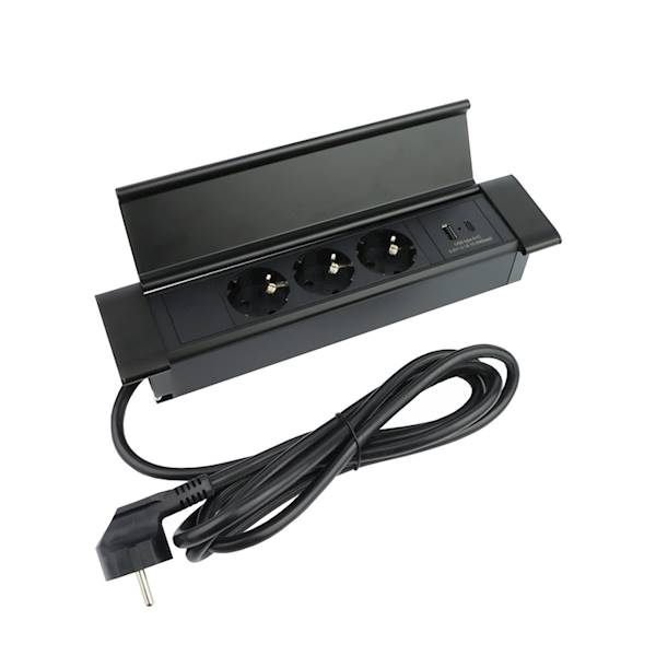 Gniazdo wpuszczane FLAT BOX CZARNE + USB