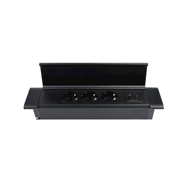 Gniazdo wpuszczane FLAT BOX CZARNE + USB