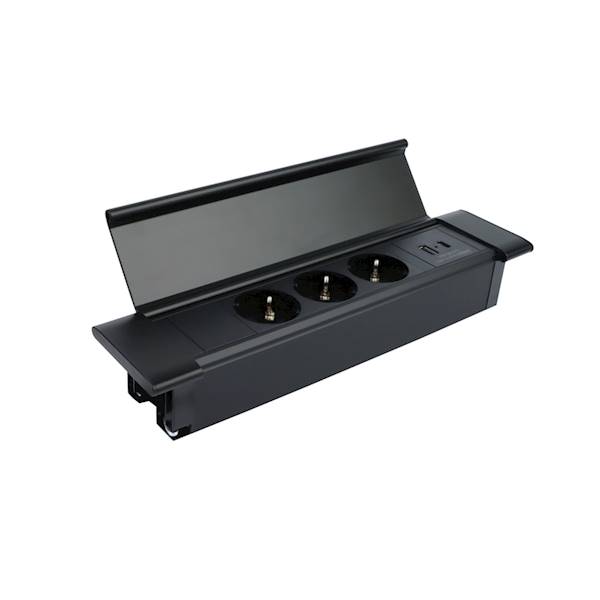 Gniazdo wpuszczane FLAT BOX CZARNE + USB
