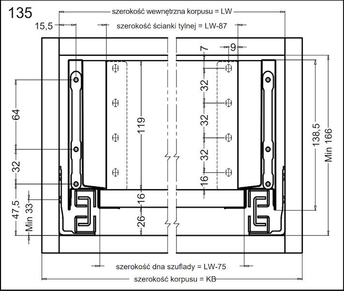 Szuflada Matrix S SLIM H135 Czarna L- 270