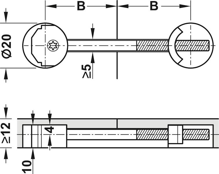 Złącze do blatu ZIPBOLT 20 mm L-100 do 12 mm