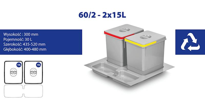 KOSZ  SEGREGACJA  *IQL*  60 - 2 wiadra, SZARY