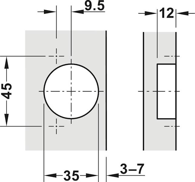 Zawias puszkowy, Häfele Metalla 540 SM 110°, nakła