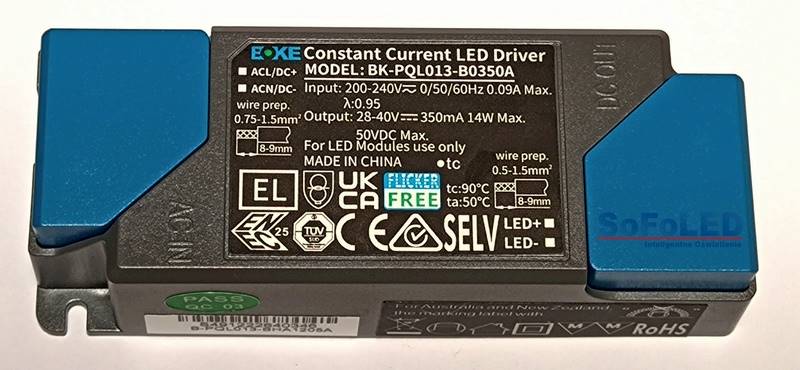 BK-PQL013-B0350A zasilacz stałoprądowy zewnętrzny 14W, 350mA, 28-40VDC