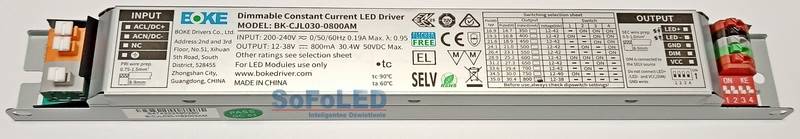 BK-CJL030-0800AM zasilacz liniowy stałoprądowy 30W, 350mA-800mA 12-42VDC