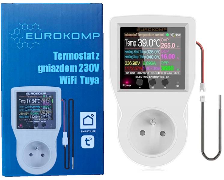 Termostat z gniazdem 230V WiFi Tuya