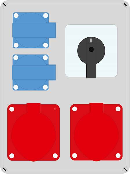 ELO 2x32/5 + 2x230V*2x10A + wyłącznik L-0-P IP44