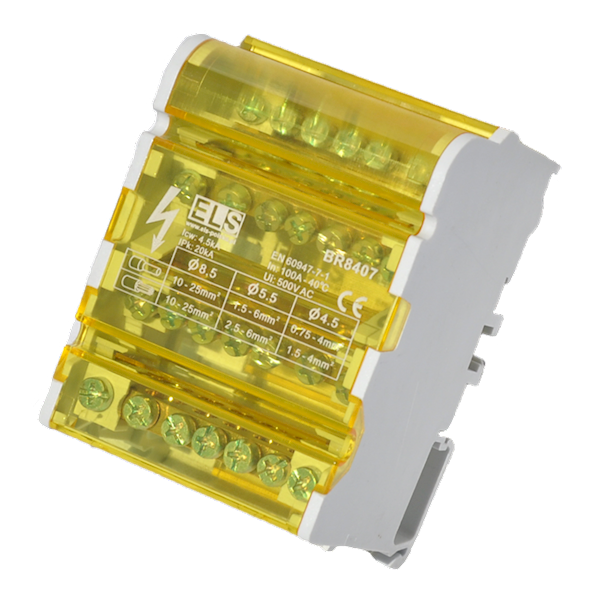 Blok 4 x 7 zacisków 125A 5x6mm, 2x25mm żółty