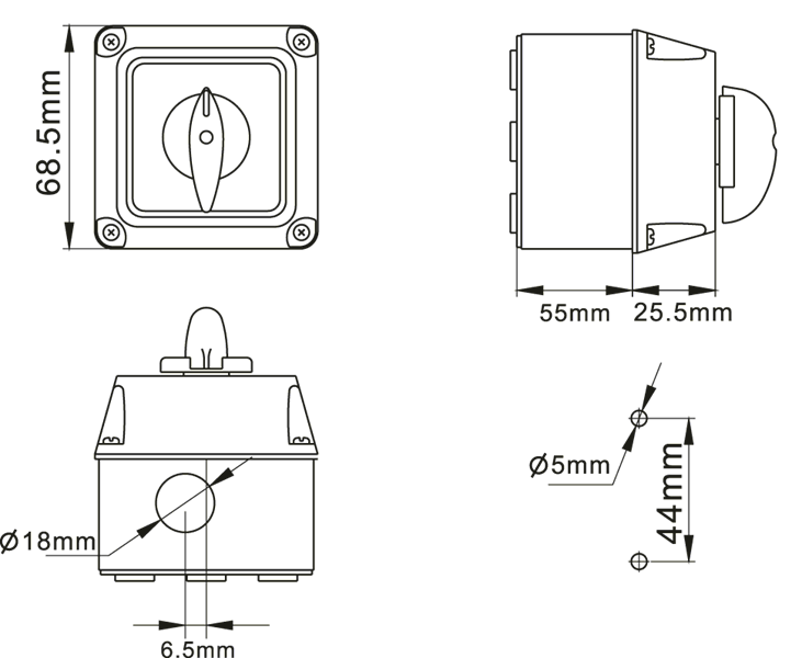 L-0-P 25A 3P w obudowie IP65 łącznik krzywkowy