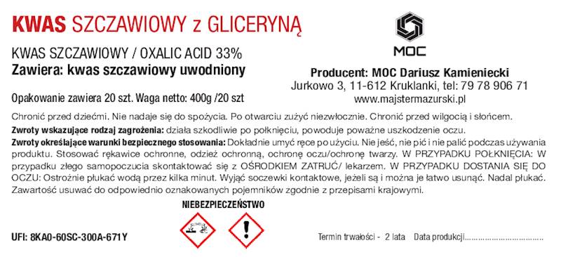 Kwas szczawiowy ( nasączone paski 20 sztuk )