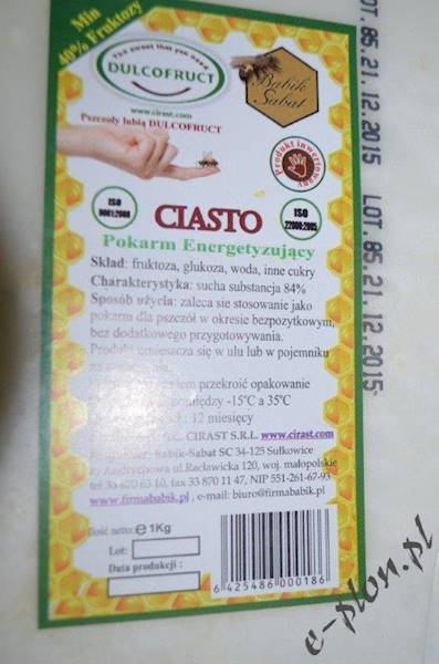 Pasza dla pszczół  - ciasto energetyzujące