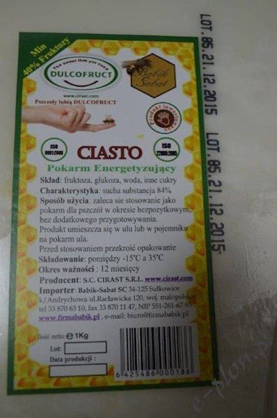 Pasza dla pszczół  - ciasto energetyzujące