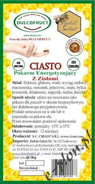 Pasza dla pszczół  - ciasto energetyzujące + zioła