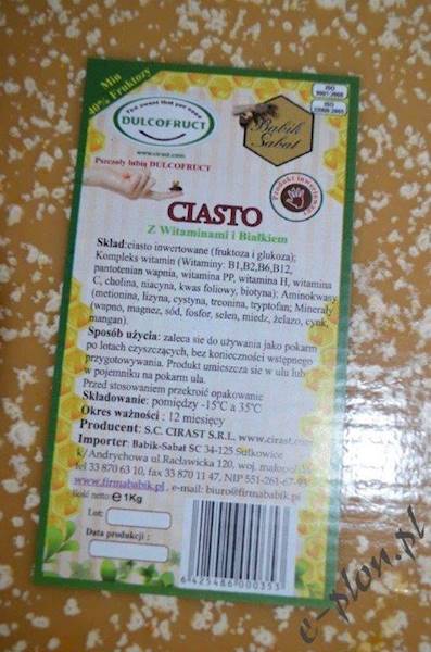 Pasza dla pszczół  - ciasto + witaminy i białko