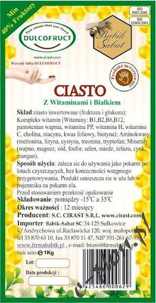 Pasza dla pszczół  - ciasto + witaminy i białko