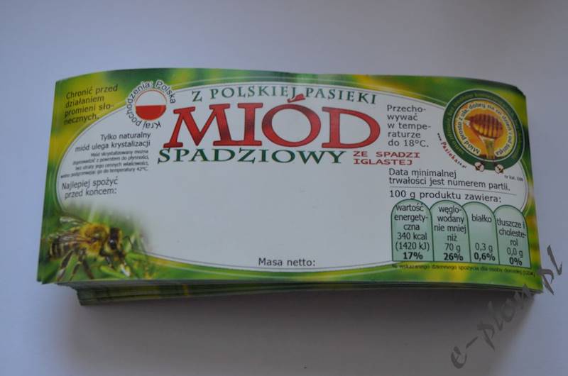 Etykieta samoprzylepna mała spadź iglasta E69