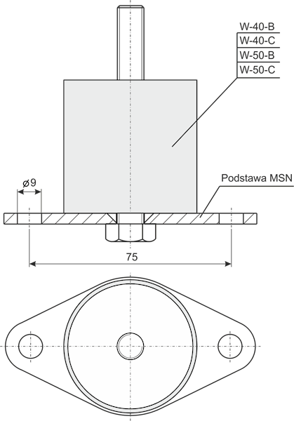 F1-8/MSN Podstawa pod wibroizolator walcowy W-40 oraz W-50