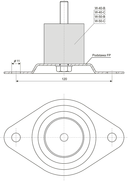 FP Podstawa pod wibroizolator walcowy W-40 i W-50