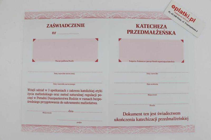 KZ 1 zaświadczenie katecheza przedmałżeń. op.(50)