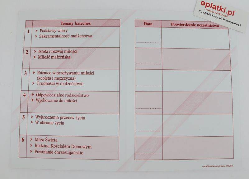 KZ 1 zaświadczenie katecheza przedmałżeń. op.(50)