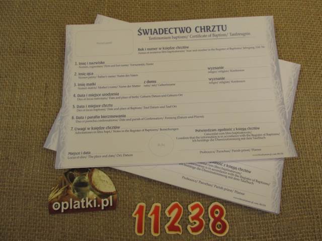 Świadectwo chrztu języki A5 20/08118 op.50