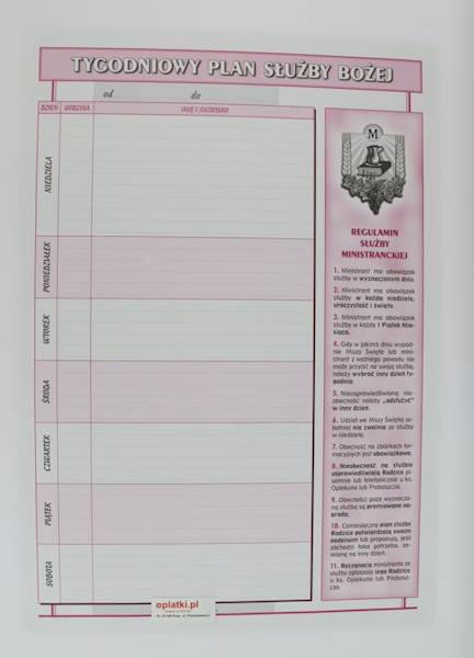 Tygodniowy Plan Służby Bożej szt. HL 06/480