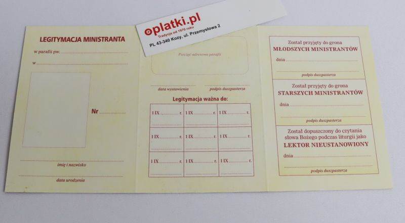 Legitymacja ministranta op.(10) 34/15238