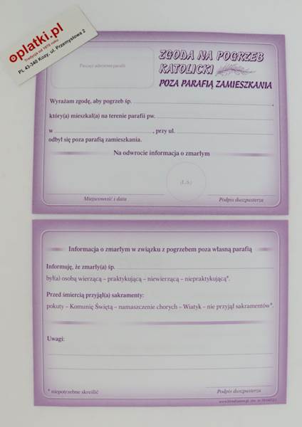 Zgoda na pogrzeb kat.poza paraf. zamiesz. 20/16052