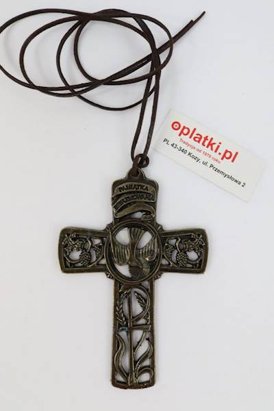 Krzyżyk metalowy + rzemyk nr 19/025 Bierzmowanie
