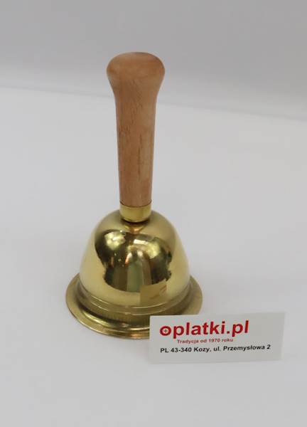 Dzwonek mosiężny fi 6 cm uchwyt drewniany