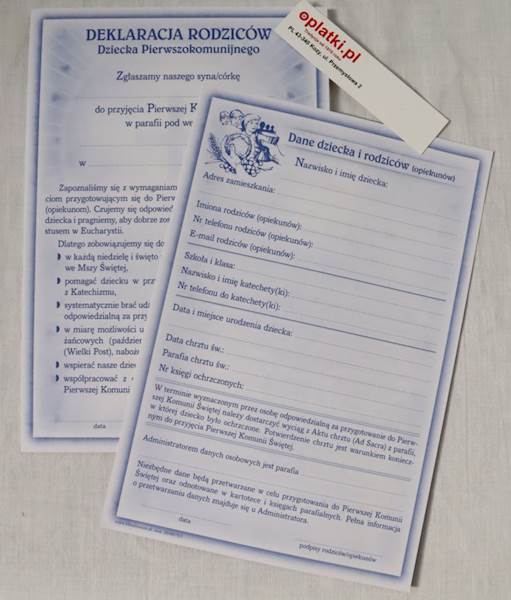 Deklaracja Rodziców dziecka I Komuni.  20/08176 