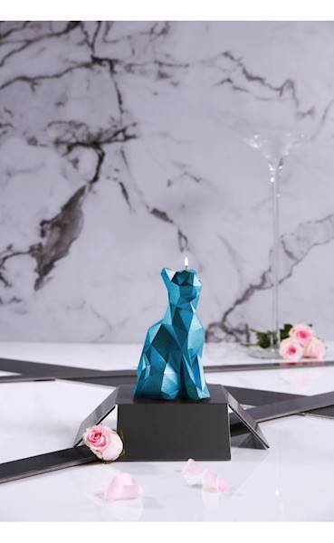 Świeca Candle Cat Low Poly Blue Metallic