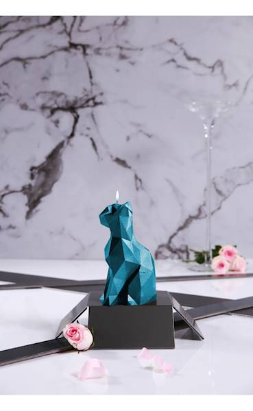 Świeca Candle Cat Low Poly Blue Metallic